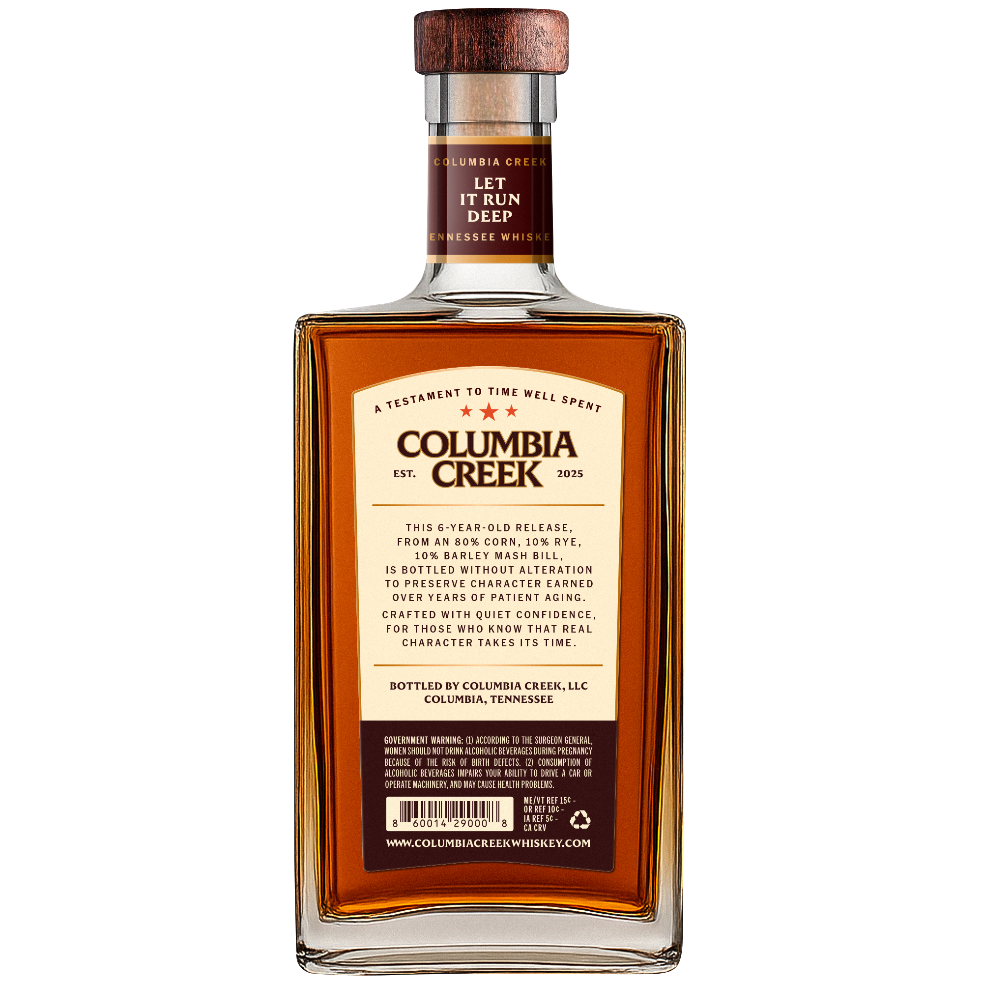 Columbia Creek bottle — back label